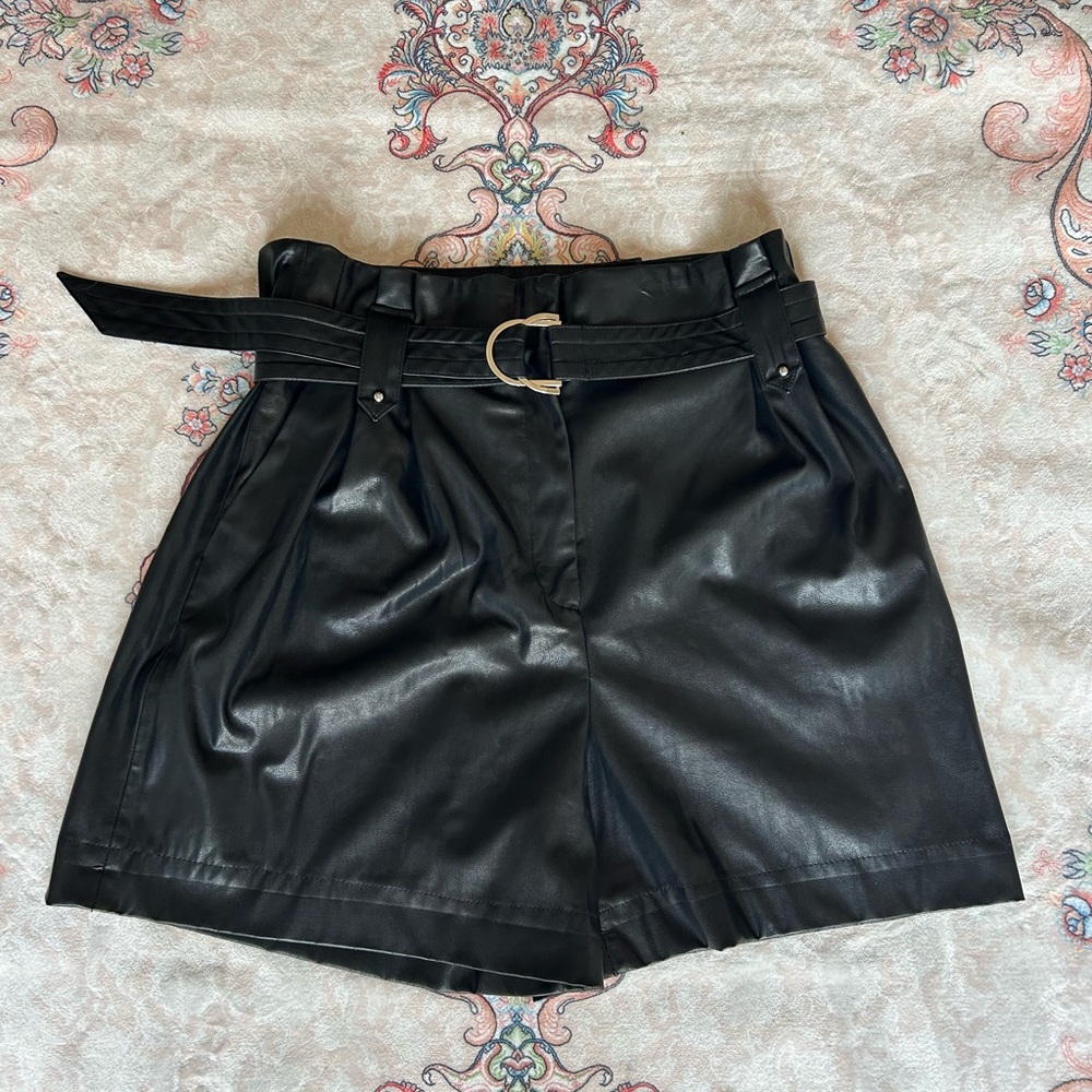 Zara Black High Waist Faux Leather Shorts